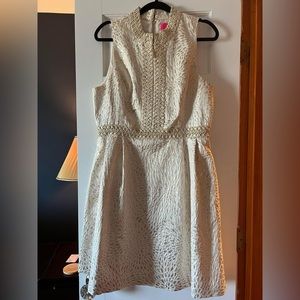 Lilly Pulitzer Franci Dress Lagoon Jaquard Gold Metallic Size 14 PARTY!